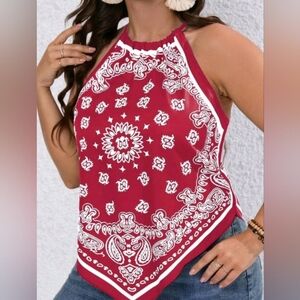 Paisley Print Halter Top (Red)